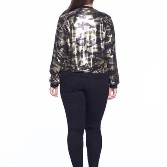 Curvy Metallic Camo Stadium Jacket - Picture 3 of 7